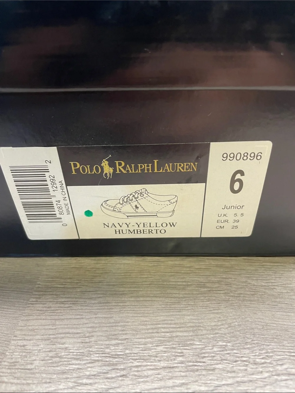 Polo by Ralph Lauren Navy Canvas Kids Sneakers with Yellow Laces #932